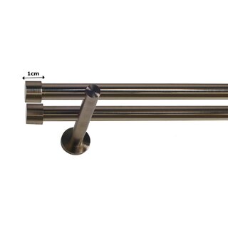16/16mm Metall Gardinenstange Vorhangstange 2-lufig Edelstahl Optik Modern ZOYA 180 cm