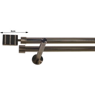 16/16mm Metall Gardinenstange Vorhangstange 2-läufig Edelstahl Optik Modern KAMA 480 cm