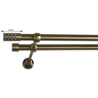 16/16mm Metall Gardinenstange Vorhangstange 2-läufig Messing Antik Classic AIDA 120 cm