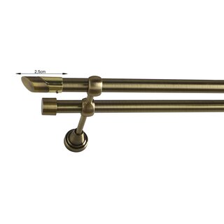 16/16mm Metall Gardinenstange Vorhangstange 2-läufig Messing Antik Classic FLORA 140 cm