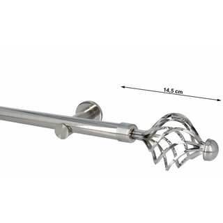Sento Gardinenstange Vorhangstange 25mm 1-lufig Modern Edelstahl Optik 280 cm GRACJA