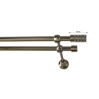 19/19mm Metall Gardinenstange Vorhangstange 2-lufig Edelstahl Optik Classic AIDA 200 cm