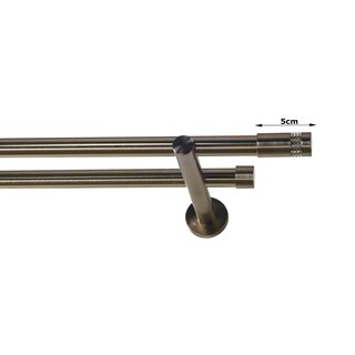 19/19mm Metall Gardinenstange Vorhangstange 2-lufig Edelstahl Optik Modern DOLA 180 cm