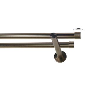 19/19mm Metall Gardinenstange Vorhangstange 2-lufig Edelstahl Optik Modern ZOYA 180 cm
