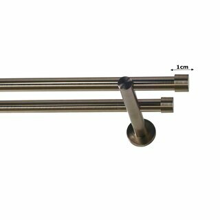 19/19mm Metall Gardinenstange Vorhangstange 2-lufig Edelstahl Optik Modern ZOYA 240 cm