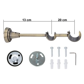 Sento 25/19mm Metall Gardinenstange Vorhangstange 2-lufig Messing Antik Classic 160 cm ILUSION