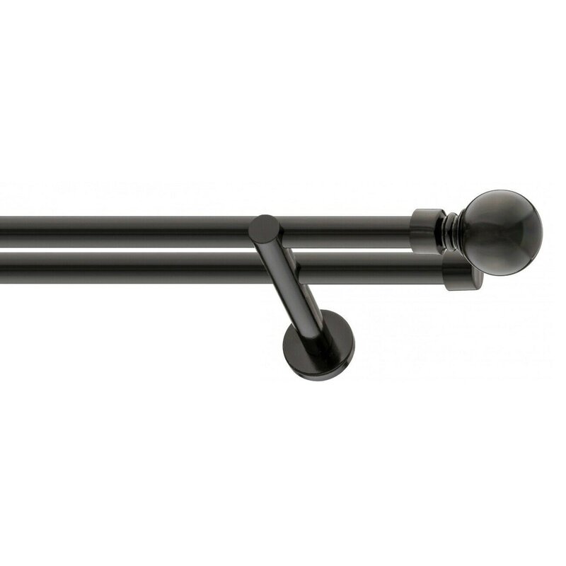 Gardinenstange 19mm 2-läufig Schwarz Metall 120cm bis 600cm_C24 