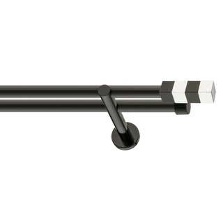 19/19mm Metall Gardinenstange Vorhangstange 2-lufig Schwarz Glanz Modern MAGNUM 360 cm (4x180cm)