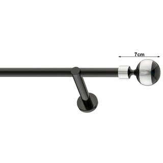 19mm Metall Gardinenstange Vorhangstange 1-läufig Schwarz Glanz Modern BIG BALL 320 cm (2x160cm)