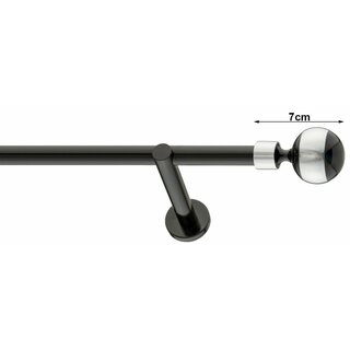 19mm Metall Gardinenstange Vorhangstange 1-lufig Schwarz Glanz Modern BIG BALL 320 cm (2x160cm)