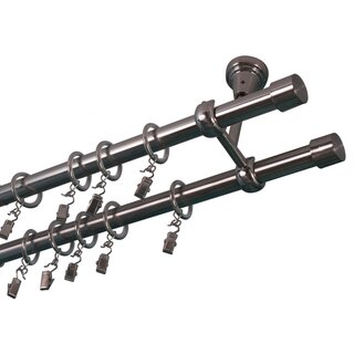 19/19mm Decken Gardinenstange Vorhangstange 2-lufig Edelstahl Optik Metall 180cm