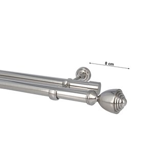 Sento Gardinenstange Vorhangstange 25/25mm 2-lufig Wandmontage Edelstahl Optik 280 cm AVANTI