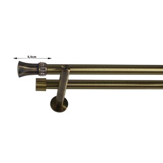 19/19mm Metall Gardinenstange Vorhangstange 2-läufig Messing Antik Modern Dana 140 cm