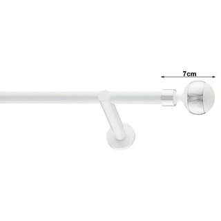 19mm Metall Gardinenstange Vorhangstange 1-läufig Weiß Glanz Modern BIG BALL 360 cm (2x180cm)
