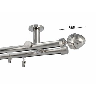 Gardinenstange Innenlauf 19/19mm 2-lufig Deckenmontage Edelstahl Optik Rode 280 cm