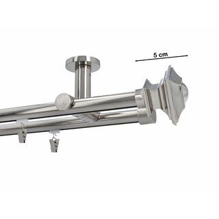 Gardinenstange Innenlauf 19/19mm 2-läufig Deckenmontage Edelstahl Optik Erato 420 cm