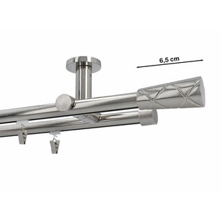 Gardinenstange Innenlauf 19/19mm 2-lufig Deckenmontage Edelstahl Optik Ariel 540 cm