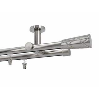 Gardinenstange Innenlauf 19/19mm 2-lufig Deckenmontage Edelstahl Optik Ariel 600 cm