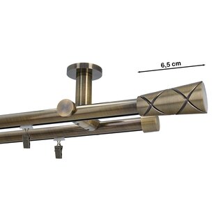 Gardinenstange Innenlauf 19/19mm 2-läufig Deckenmontage Messing Antik 200 cm Mirona