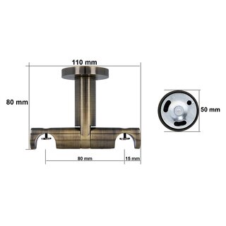 Gardinenstange Innenlauf 19/19mm 2-lufig Deckenmontage Messing Antik Idaja 120 cm