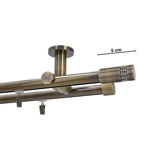 Gardinenstange Innenlauf 19/19mm 2-läufig Deckenmontage Messing Antik Mirona 140 cm