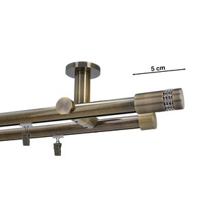 Gardinenstange Innenlauf 19/19mm 2-lufig Deckenmontage Messing Antik Mirona 240 cm