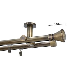 Gardinenstange Innenlauf 19/19mm 2-lufig Deckenmontage Messing Antik Idaja 400 cm