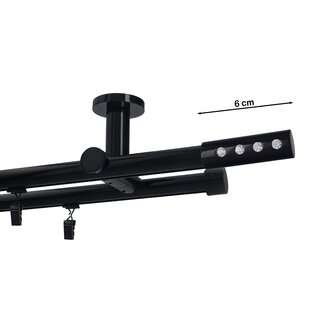 Gardinenstange Innenlauf 19/19mm 2-lufig Deckenmontage Schwarz Glanz Hera 180 cm