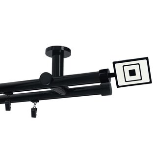 Gardinenstange Innenlauf 19/19mm 2-lufig Deckenmontage Schwarz Glanz Prime 200 cm