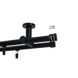 Gardinenstange Innenlauf 19/19mm 2-lufig Deckenmontage Schwarz Glanz Vesta 280 cm