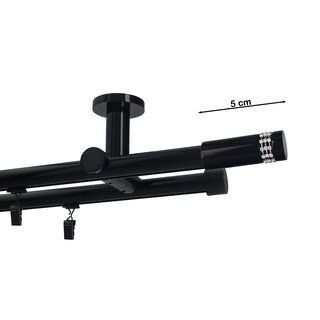 Gardinenstange Innenlauf 19/19mm 2-lufig Deckenmontage Schwarz Glanz Mirona 360 cm