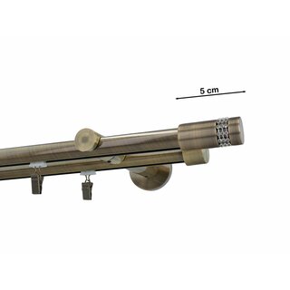Gardinenstange Innenlauf 19/19mm 2-läufig Wandmontage Messing Antik Mirona 420 cm