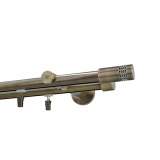 Gardinenstange Innenlauf 19/19mm 2-läufig Wandmontage Messing Antik Mirona 540 cm