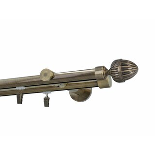 Gardinenstange Innenlauf 19/19mm 2-lufig Wandmontage Messing Antik Rode 600 cm
