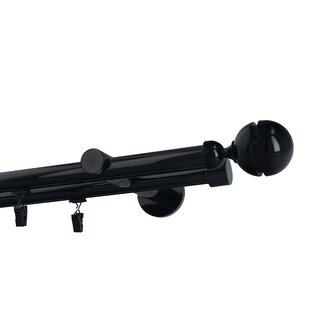 Gardinenstange Innenlauf 19/19mm 2-lufig Wandmontage Schwarz Glanz Corso 200 cm