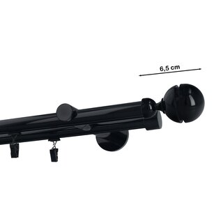 Gardinenstange Innenlauf 19/19mm 2-lufig Wandmontage Schwarz Glanz Corso 200 cm