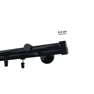 Gardinenstange Innenlauf 19/19mm 2-lufig Wandmontage Schwarz Glanz Zoya 200 cm