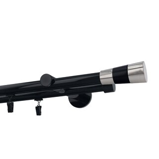 Gardinenstange Innenlauf 19/19mm 2-lufig Wandmontage Schwarz Glanz Valeo 240 cm