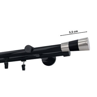 Gardinenstange Innenlauf 19/19mm 2-lufig Wandmontage Schwarz Glanz Valeo 400 cm