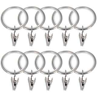 Sento 25mm Gardinenringe mit Clips Gleiteinlage Metall Edelstahl Optik 10 St�ck